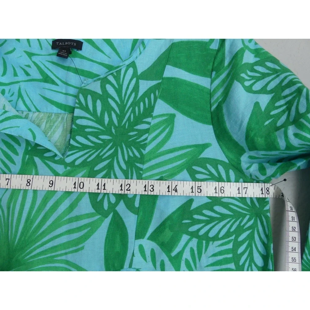 Talbots Linen Blend Tropical Print Shift Dress XS Ruffle Sleeve Summer Beach - Picture 6 of 6